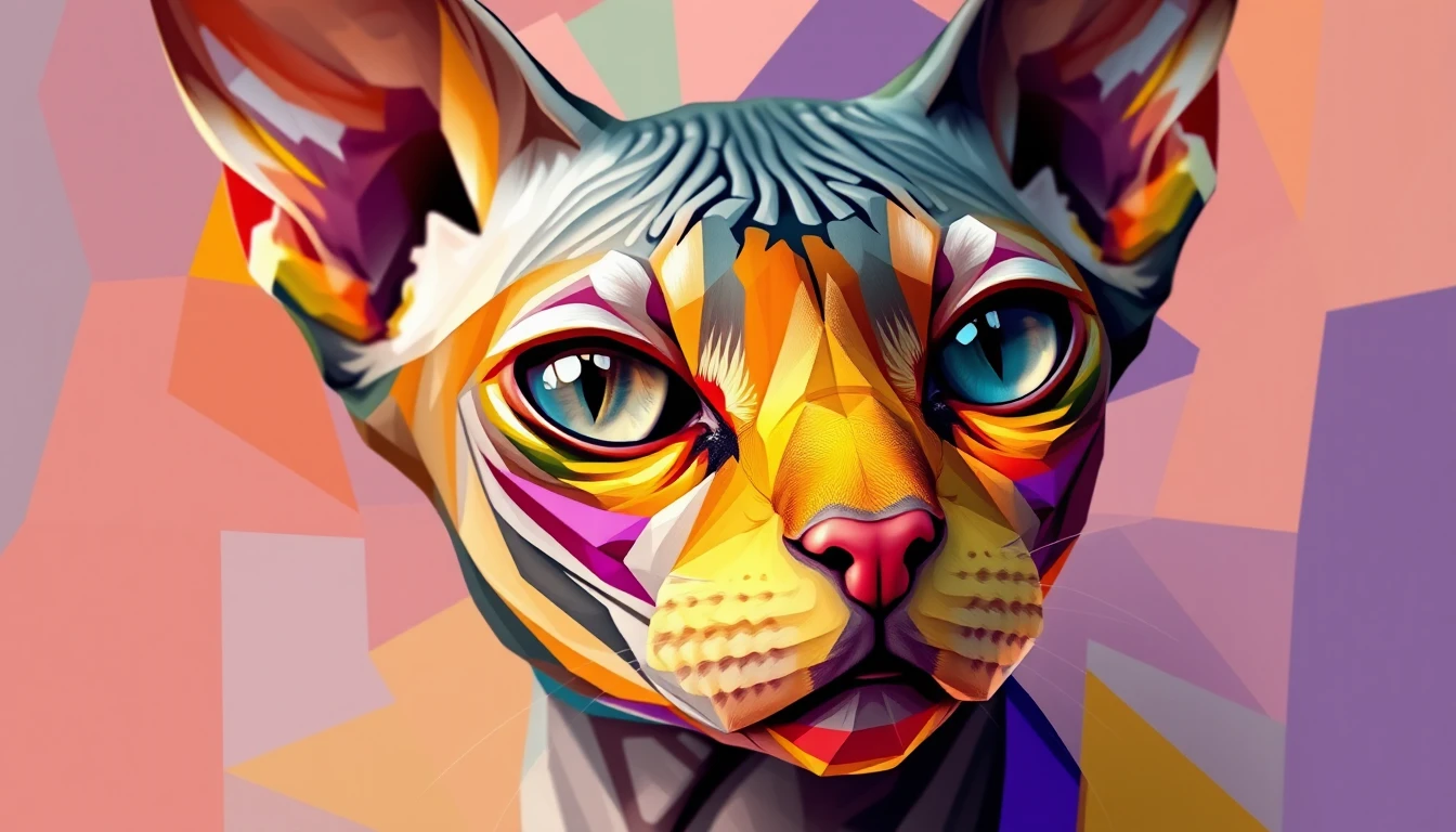 Retrato cubista de un gato esfinge en vívida abstracción geométrica