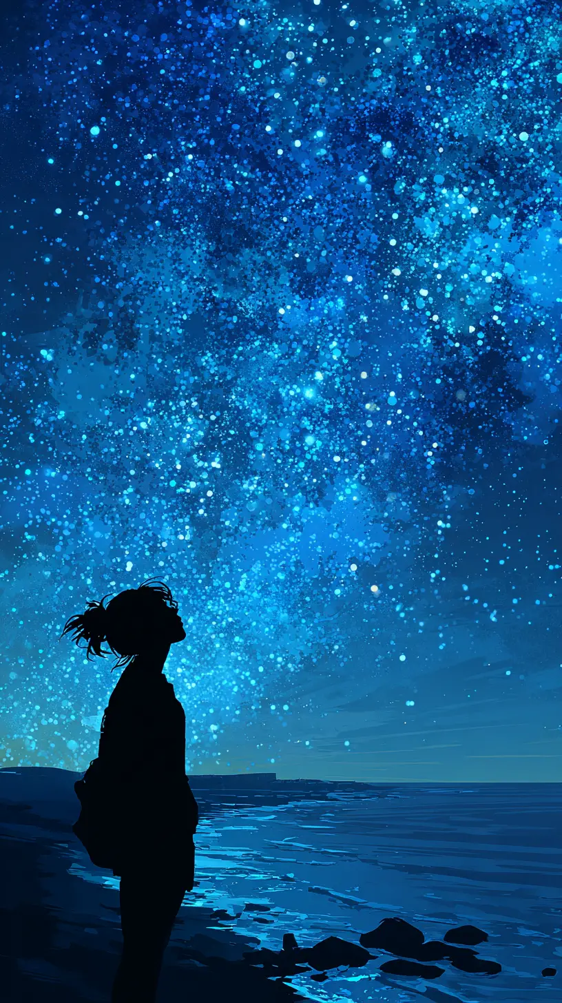 仰望廣闊星空的剪影身影