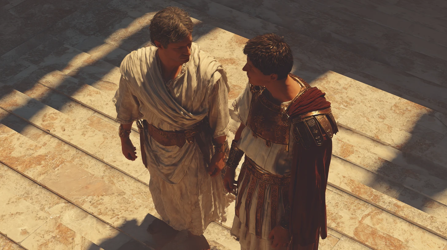 Ancient warriors meet in a grand marble colosseum