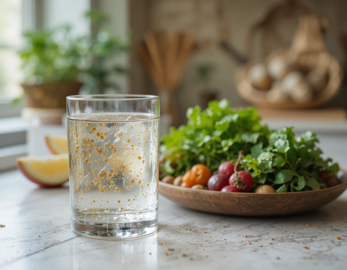Vaso de agua consciente que brilla con paz y luz