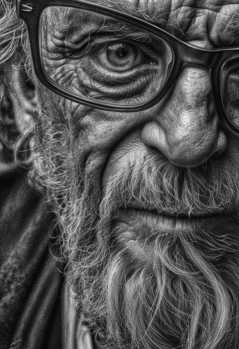 Portrait au crayon en gros plan d’un homme âgé avec des lunettes