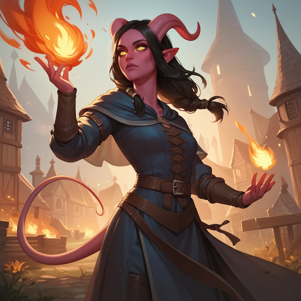 Feiticeiro tiefling conjurando uma bola de fogo ardente