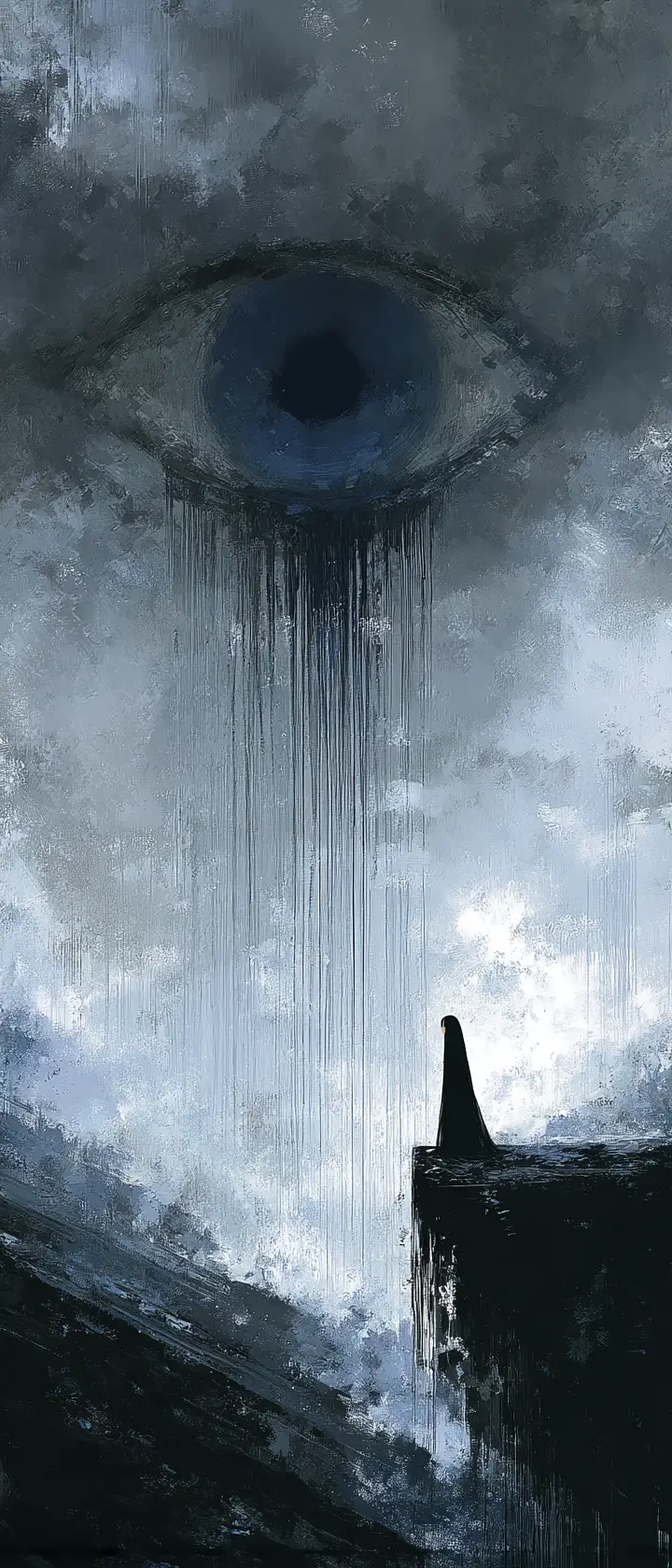 孤獨的動漫流浪者面對巨大的哭泣之眼