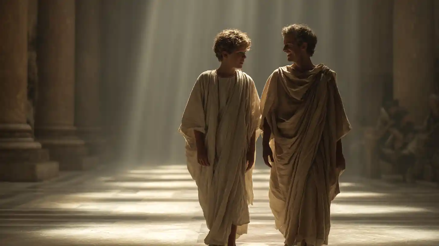 Gladiateur romain et chef se rencontrent dans une grande arène