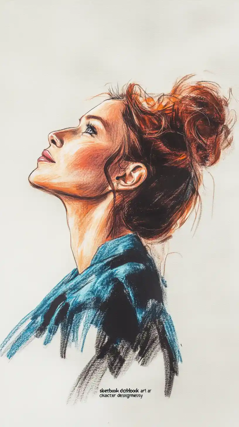 Elegant side profile of a woman in striped turtleneck
