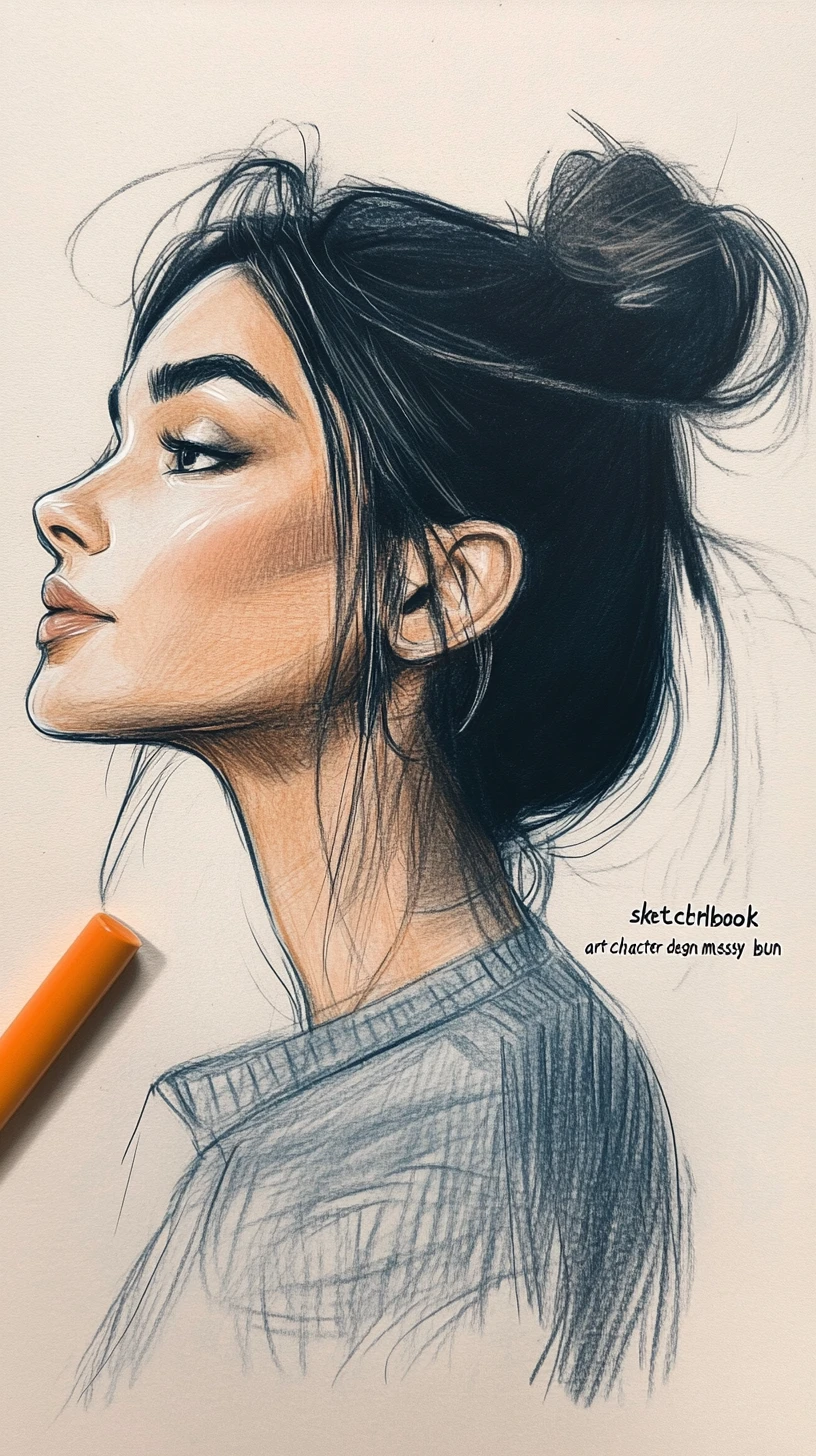 Portrait de profil élégant d’une femme aux cheveux bleus en col roulé rayé