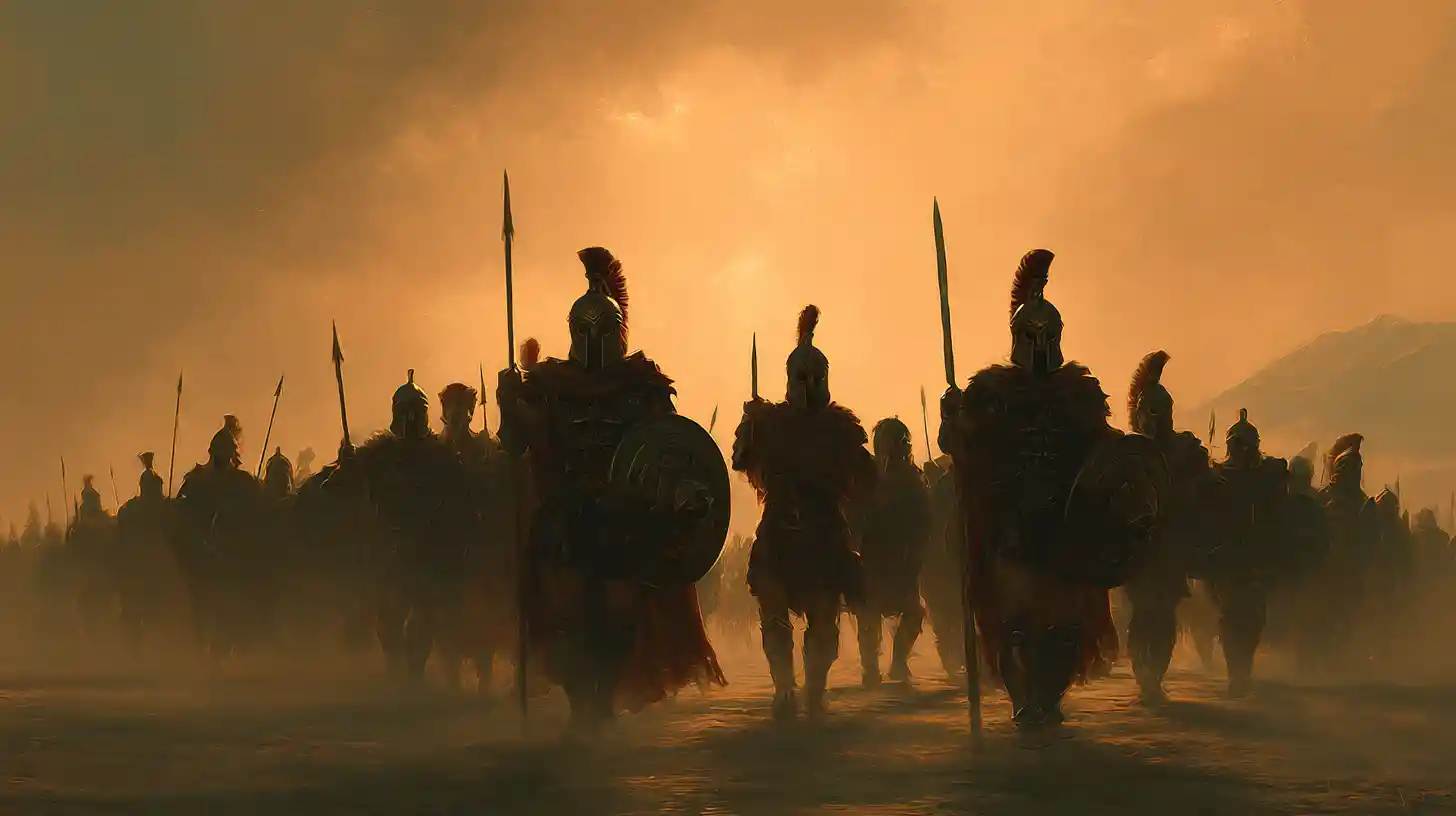穏やかな黄金の光に包まれた古典的な戦士の情景