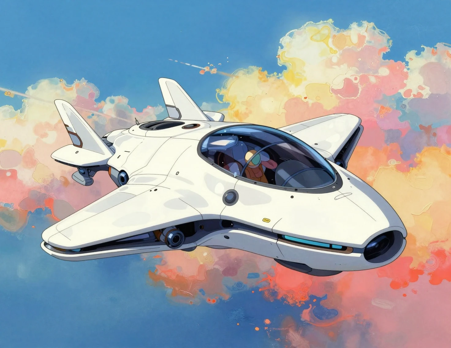 Futuristisches Sci-Fi-Raumschiff gleitet durch bunten Weltraum