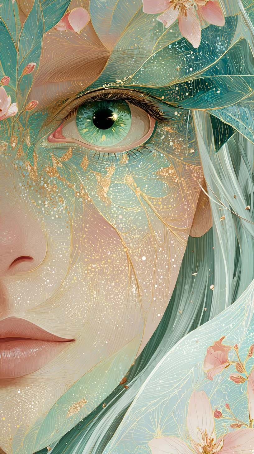 Espírito de sereia em aquarela em close com olhos luminosos