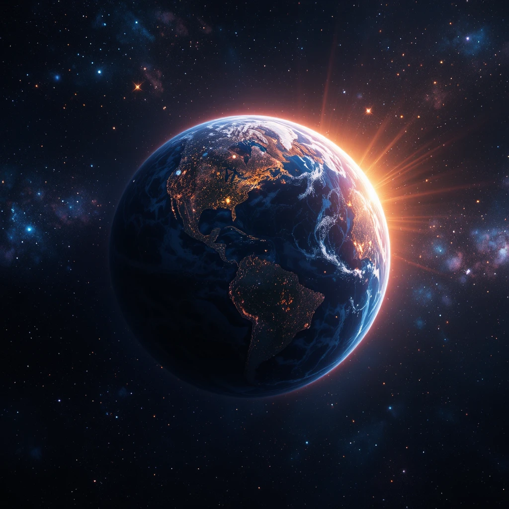 Vista distante della Terra che brilla nello spazio profondo