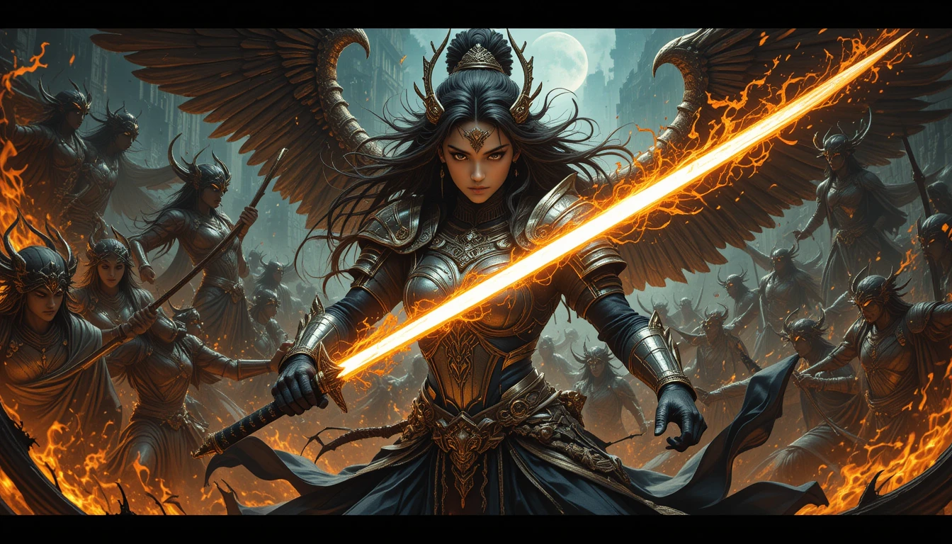 Guerreira empunha magia e katana em batalha apocalíptica