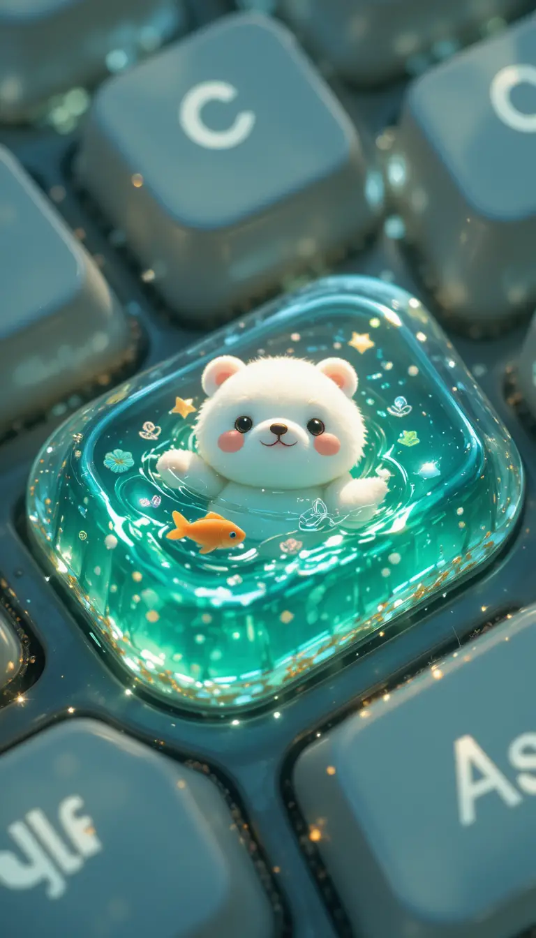 Dolce orsetto anime dentro di un tasto di tastiera luminoso