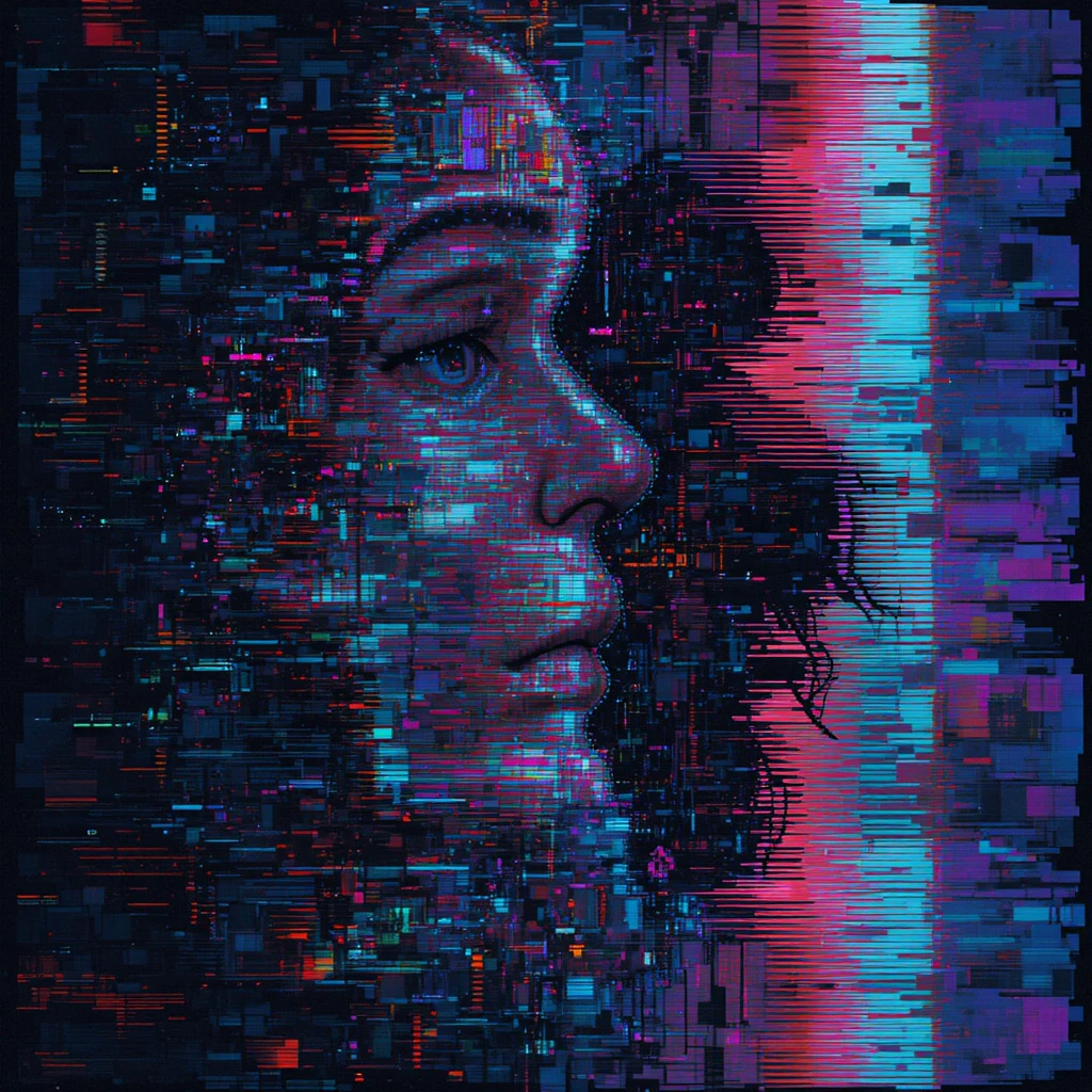 Distorsione astratta dei dati in stile glitch con forti artefatti digitali