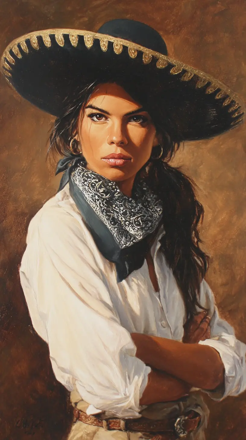 Latina mit Sombrero und intensiv hypnotischem Blick