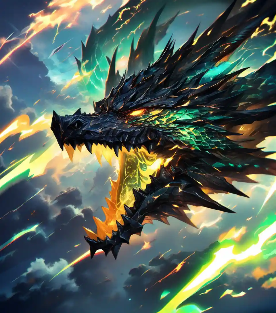 Drache, der sich durch Sturmwolken windet – Tinte-Malereidetail