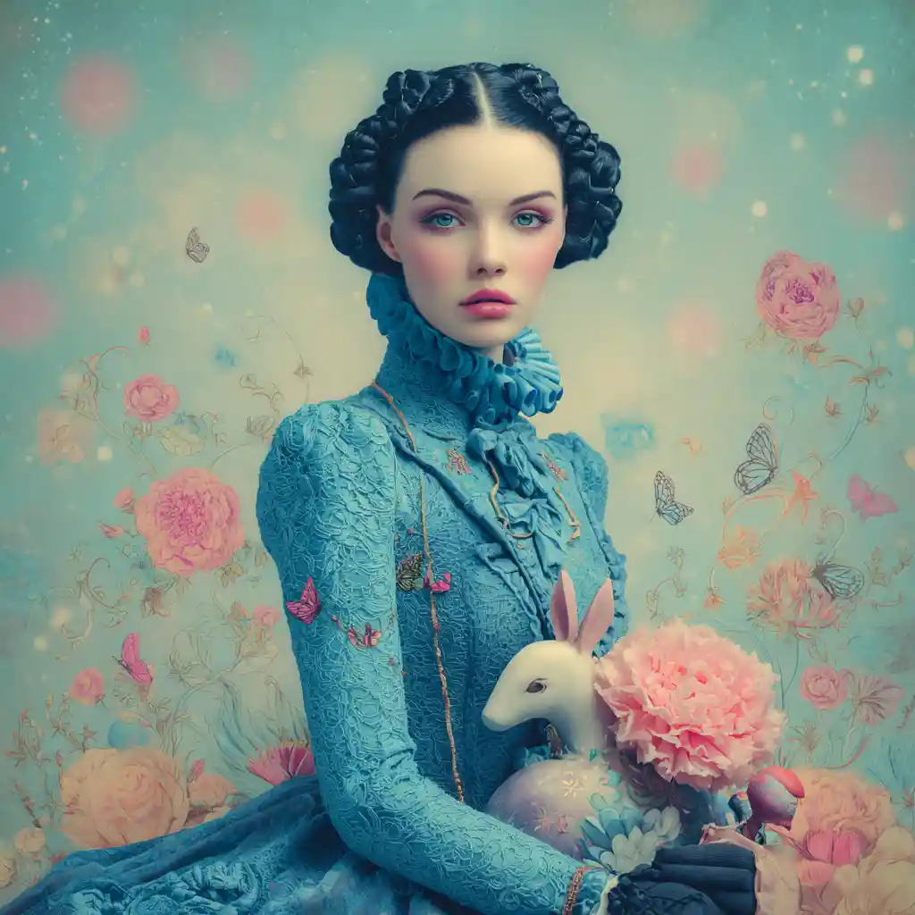 Ethereal mystical woman portrait with dreamy fantasy background