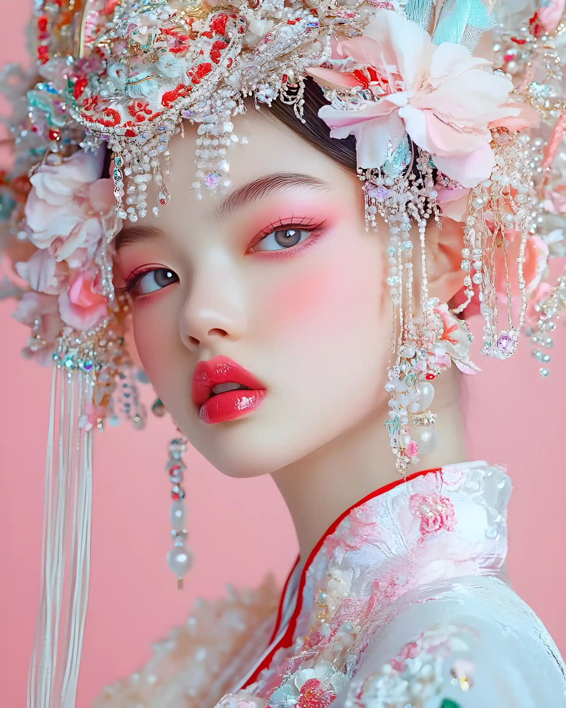 Ethereal portrait of a woman in traditional hanfu fashion