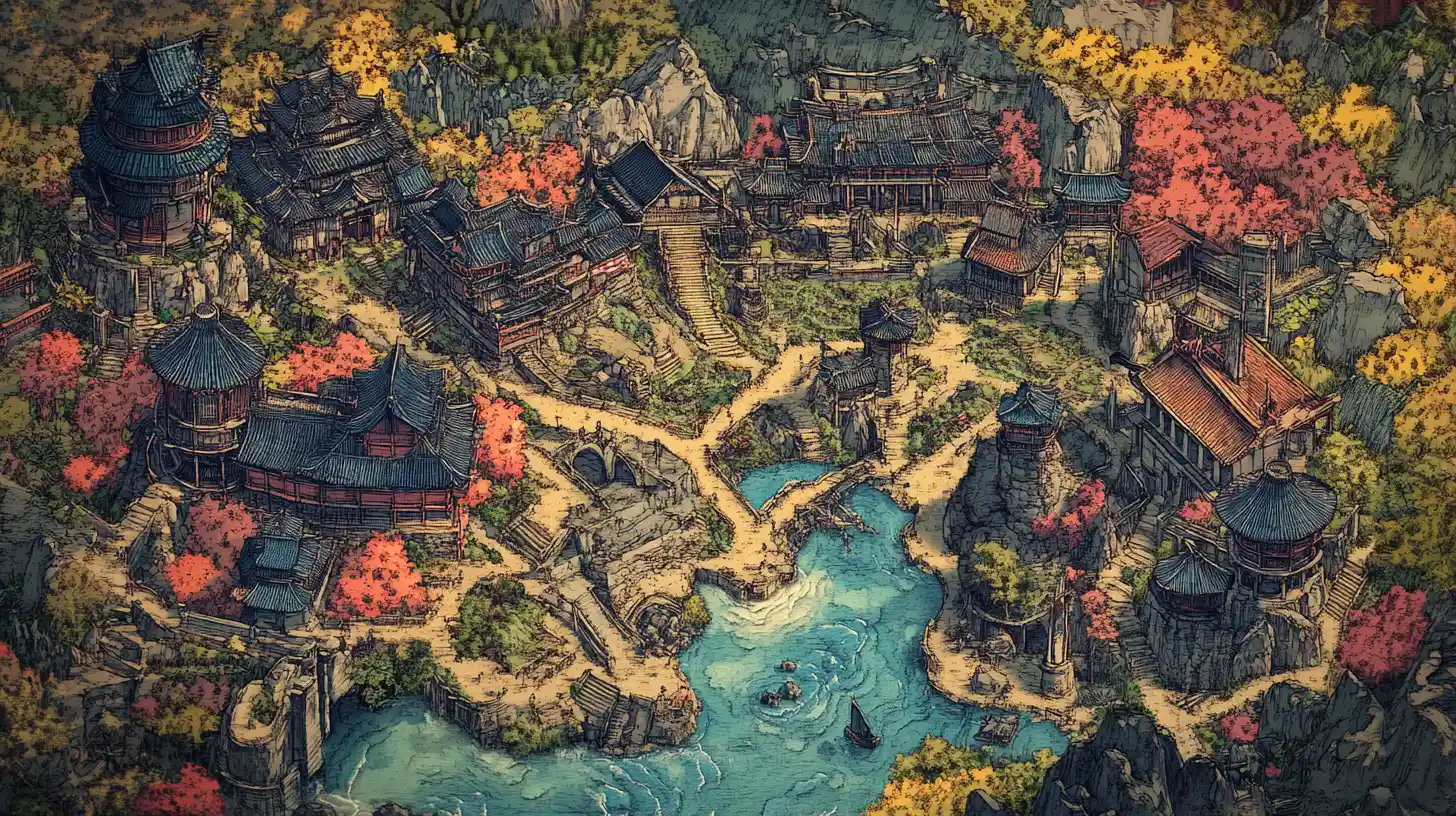 Mapa de mundo de fantasía colorido con relieve topográfico detallado