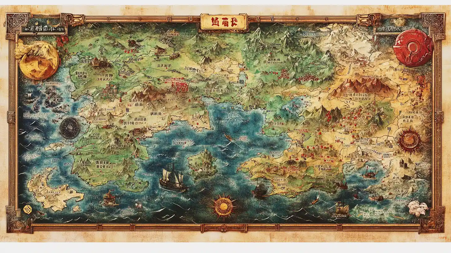 Mapa de mundo de fantasía colorido con terreno 3D detallado