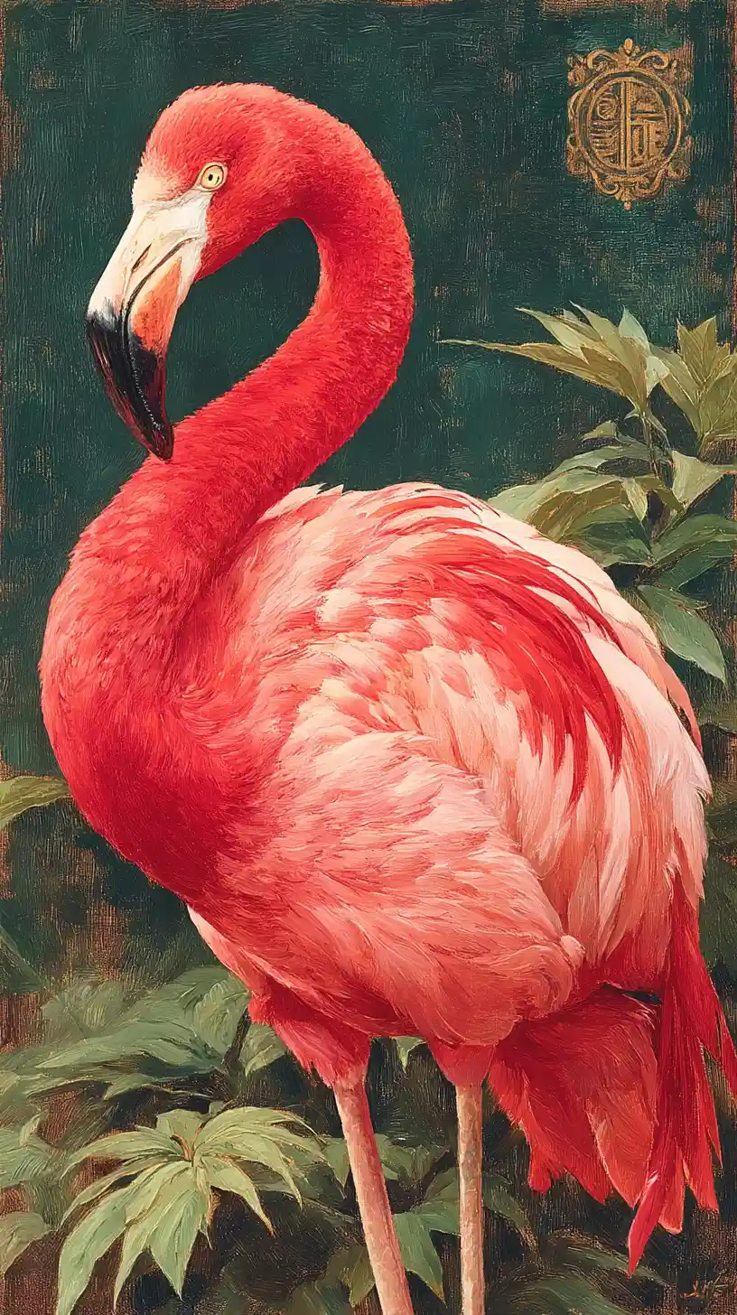 Formal Oil Portrait Of A Distinguished Flamingo