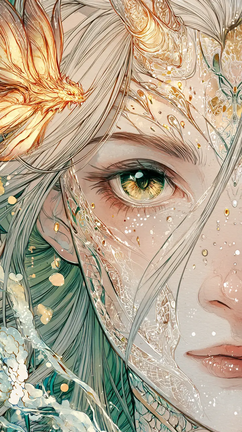 Close up baby kirin portrait with luminous emerald eyes