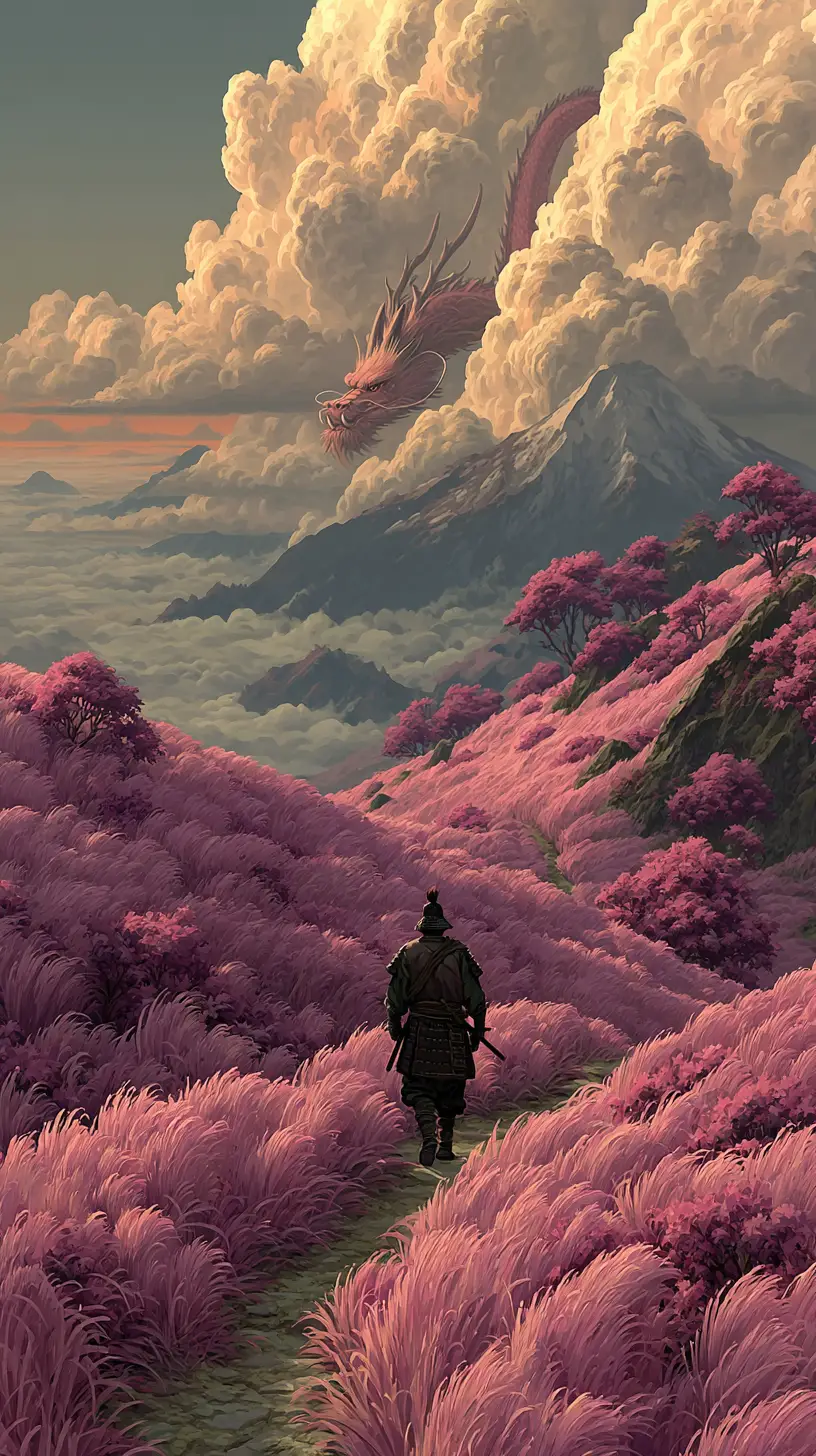孤獨武士行走在巨型風暴巨龍之下