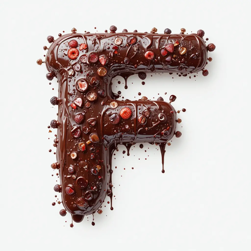 Chocolate dipped strawberry forming a dripping letter F