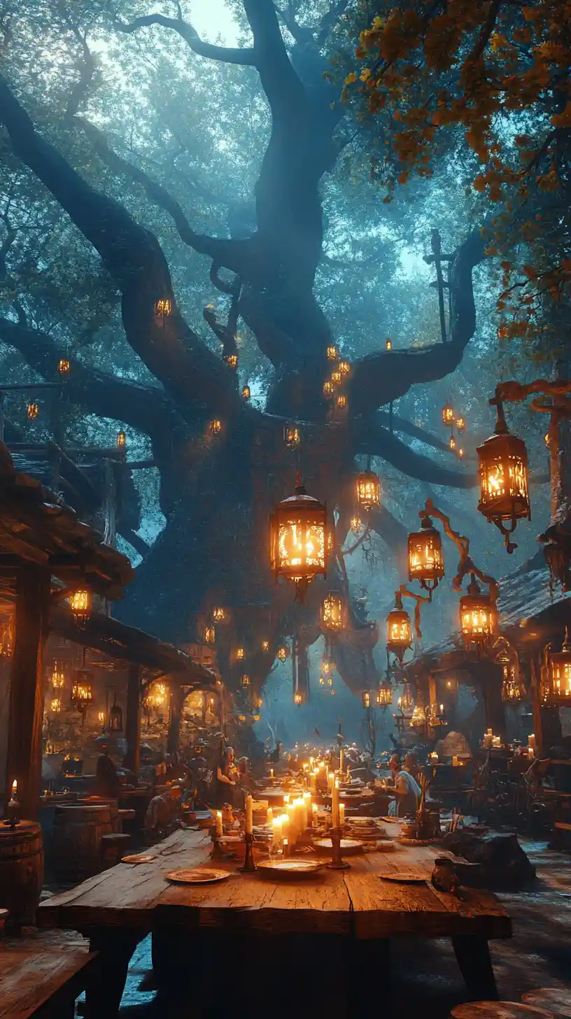 黃昏中的魔幻森林酒館與神話盛宴