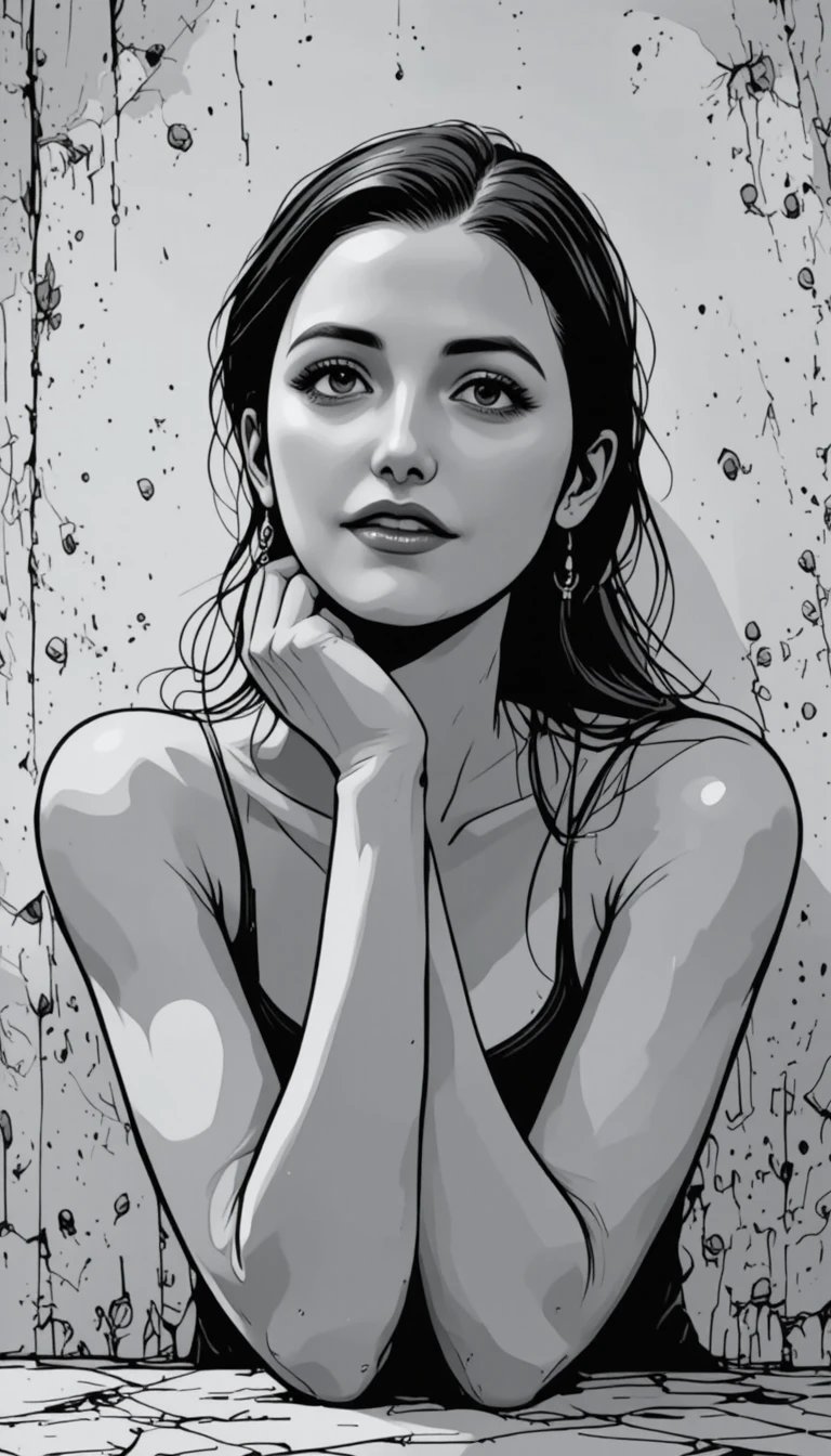 Jeune femme pensive en portrait rapproché en noir et blanc