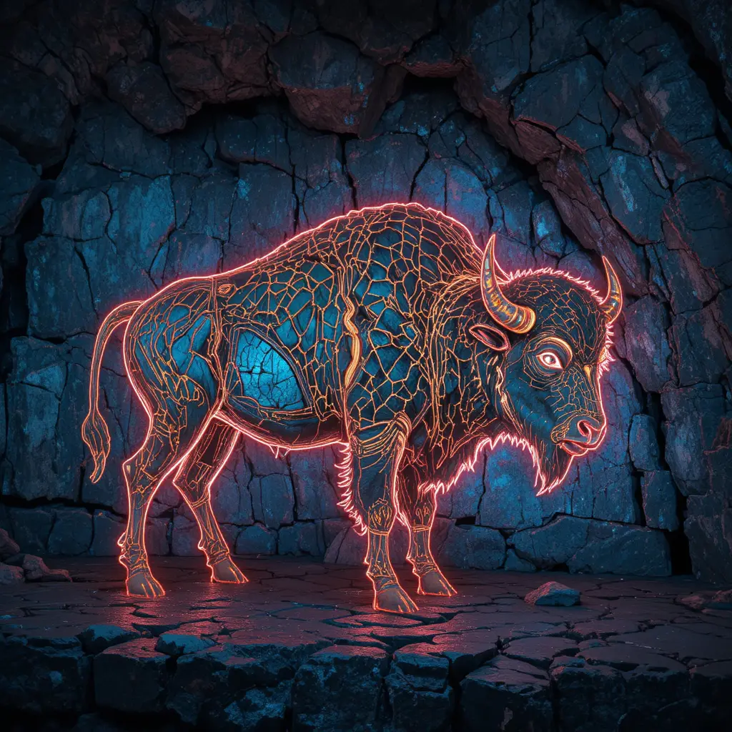 Ancient Cave Bison Reimagined In Vivid Painted Colors