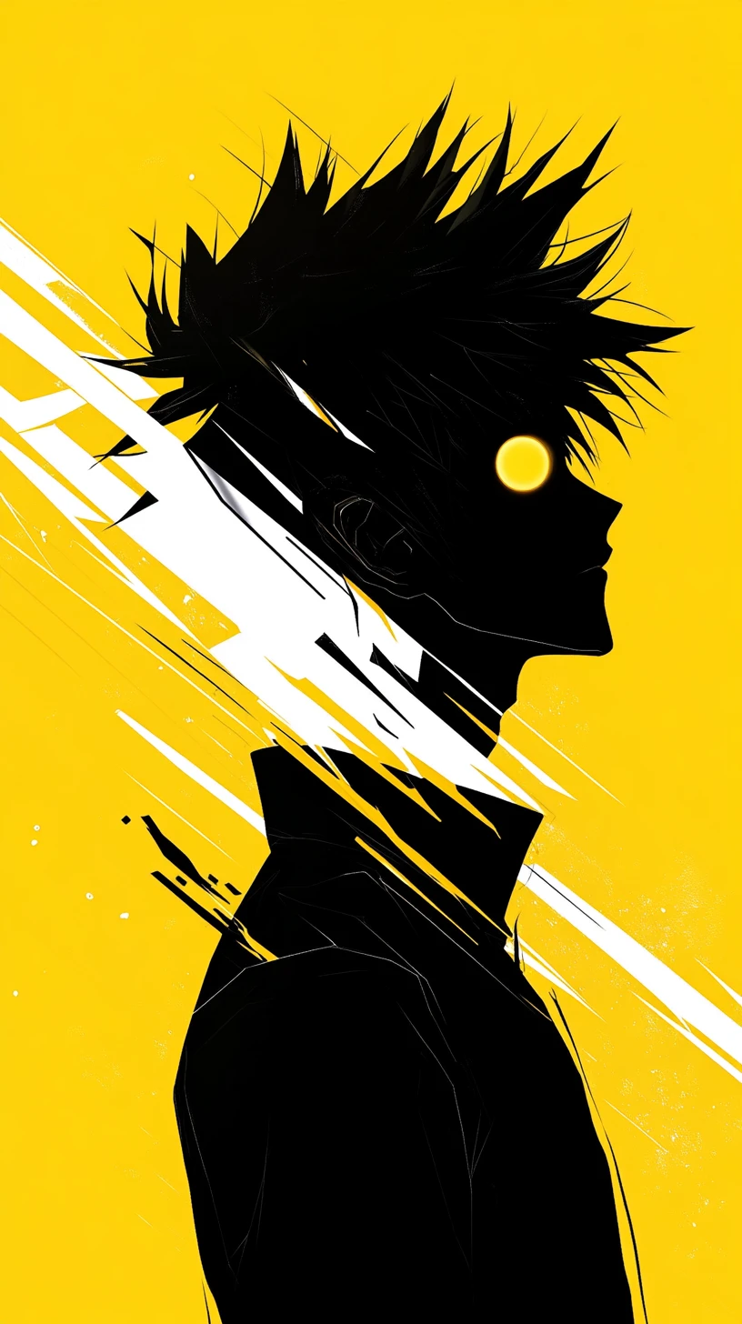Perfil masculino anime estilizado en una silueta amarilla intensa