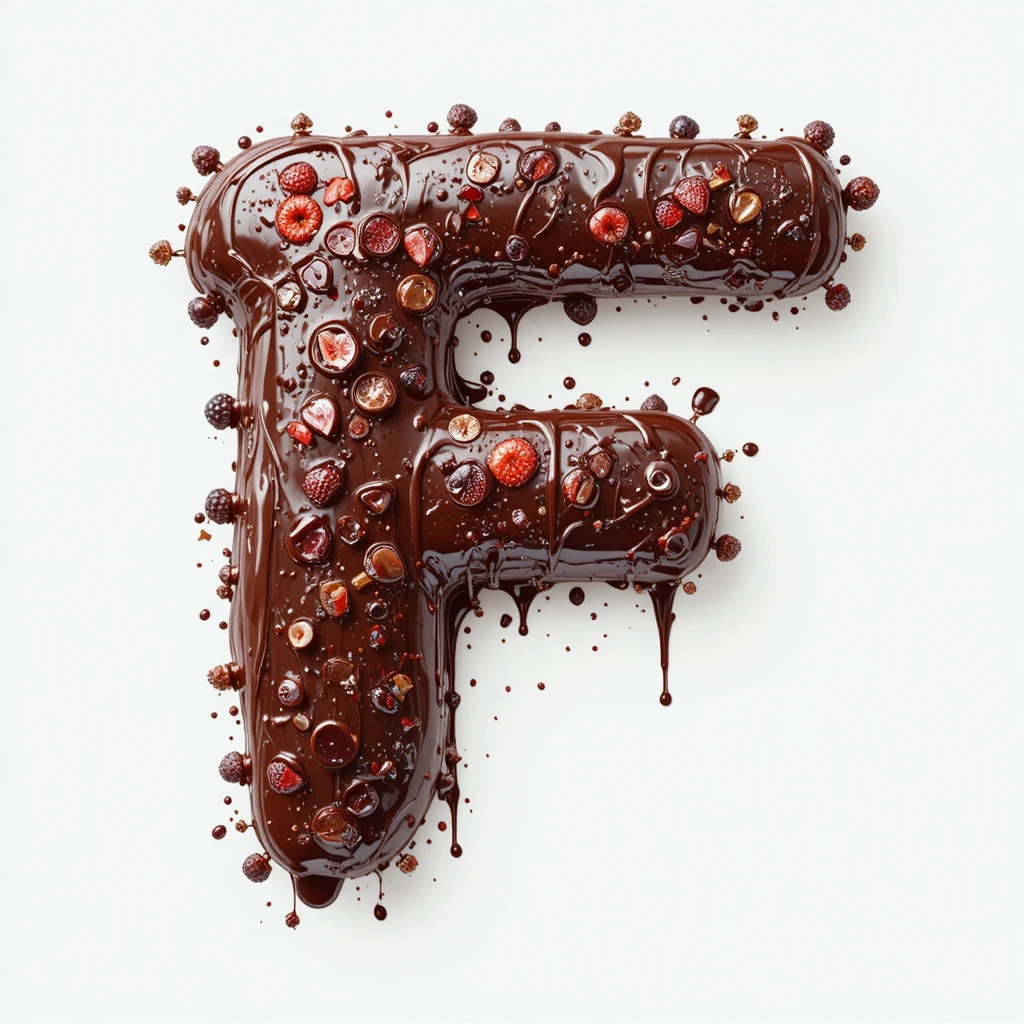 Morango mergulhado em chocolate formando a letra F pingando