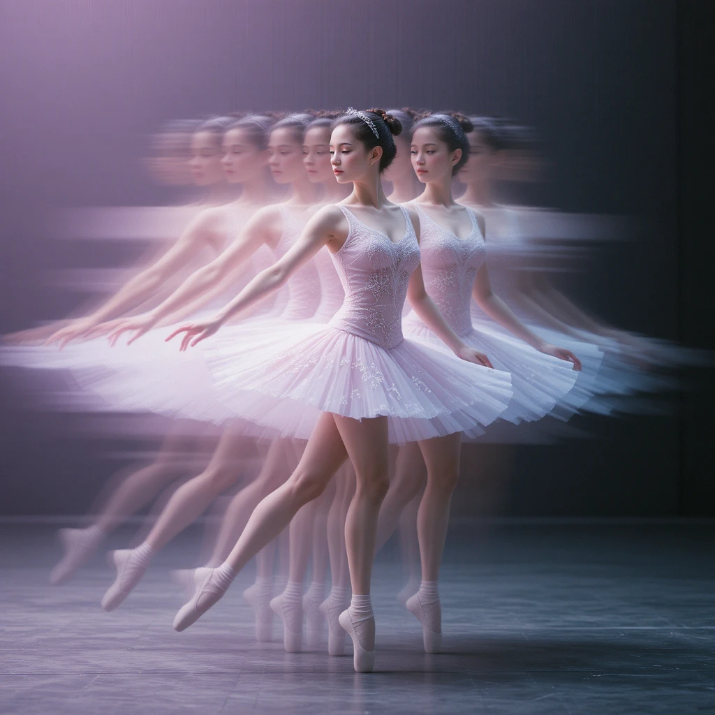 Balletttänzerin in gestaffelter zeitlicher Bewegung mit sanften Farbhechom