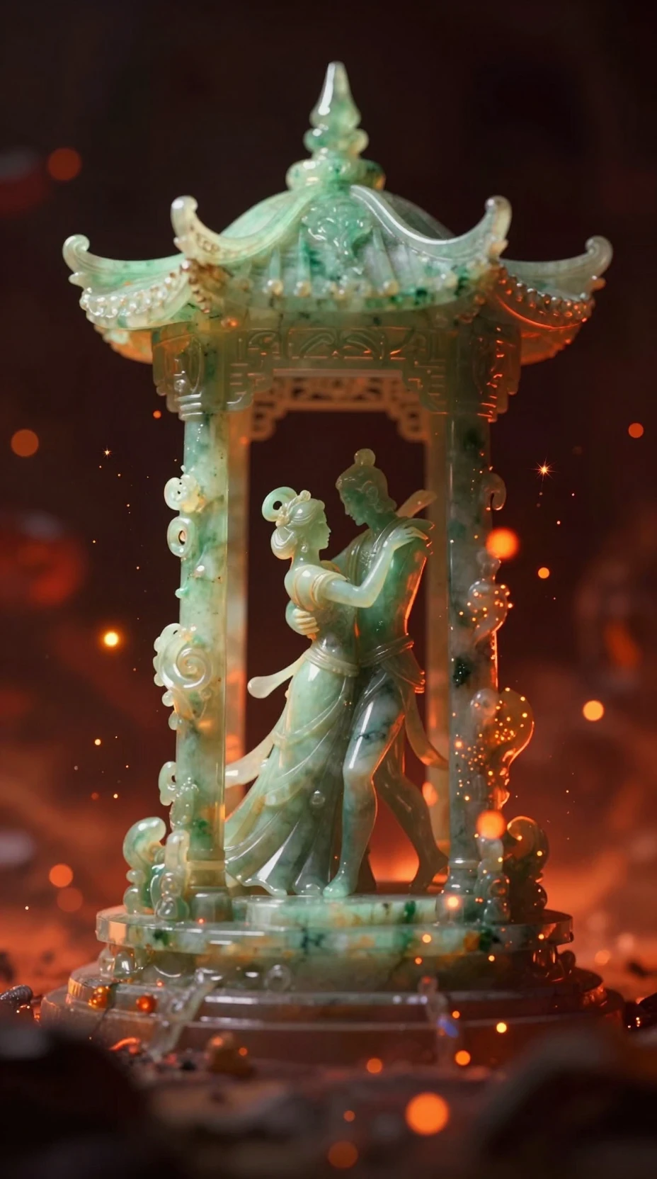 Nahaufnahme eines digitalen Gemäldes einer leuchtenden abstrakten Pavillon-Skulptur