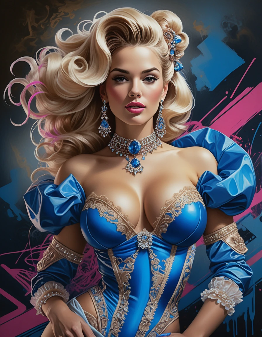 Underwater neon fashion goddess in ornate couture