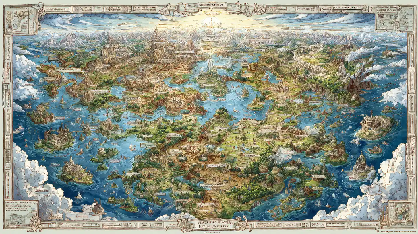 Colorful fantasy map of an imaginary world