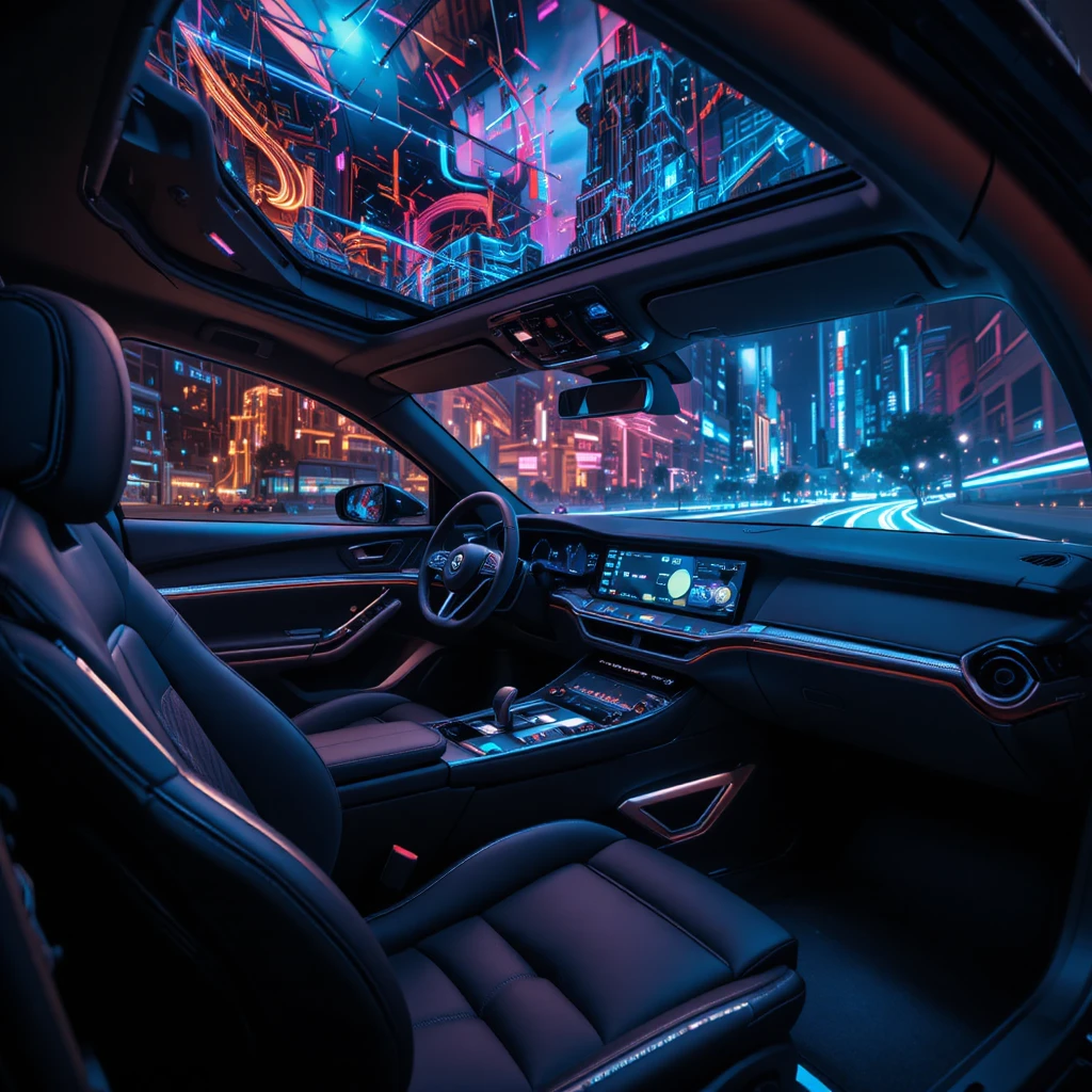 Cockpit de carro elétrico futurista com visor digital holográfico