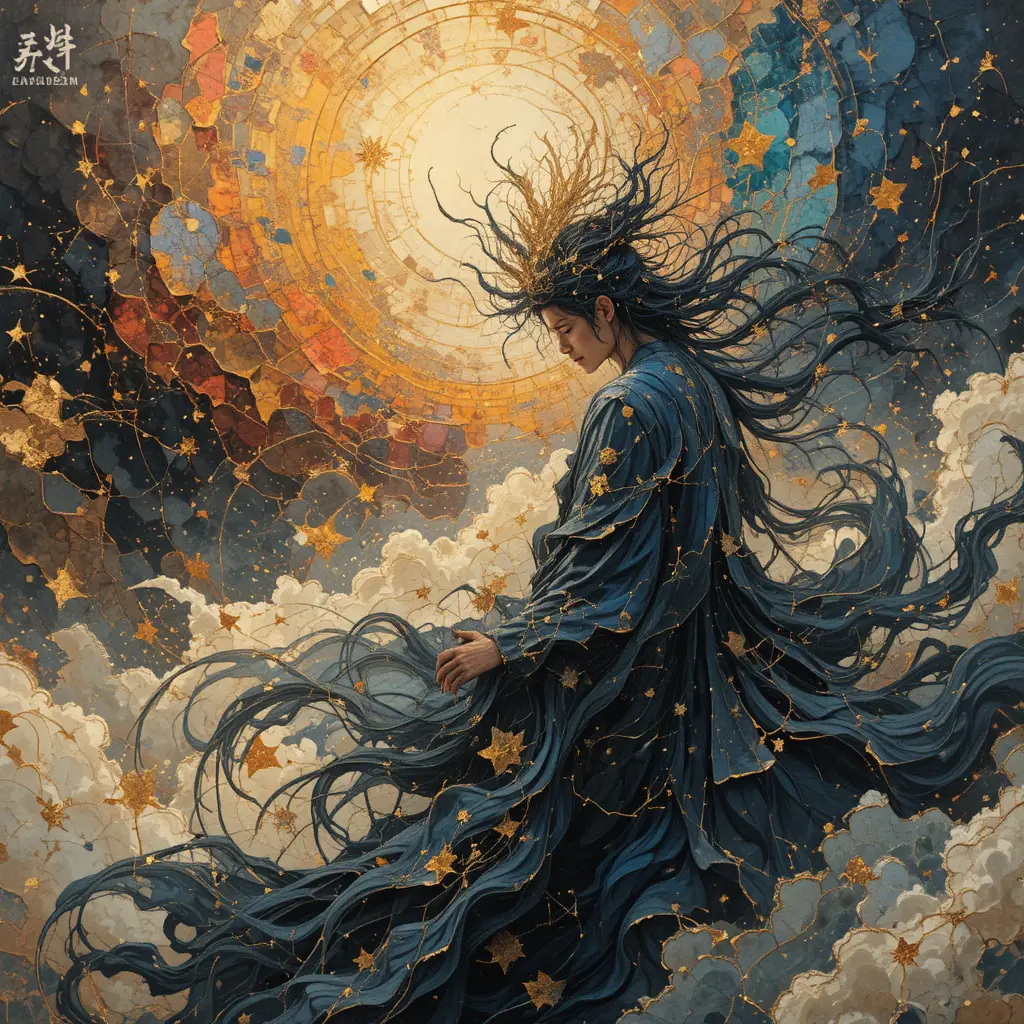 宇宙中漂浮的發光抽象幾何構圖