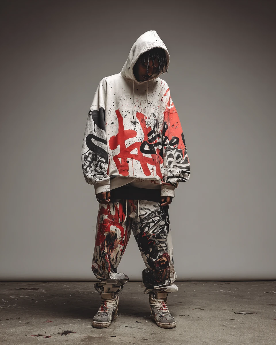 Grafica dinamica di street art astratta per design di abbigliamento audaci