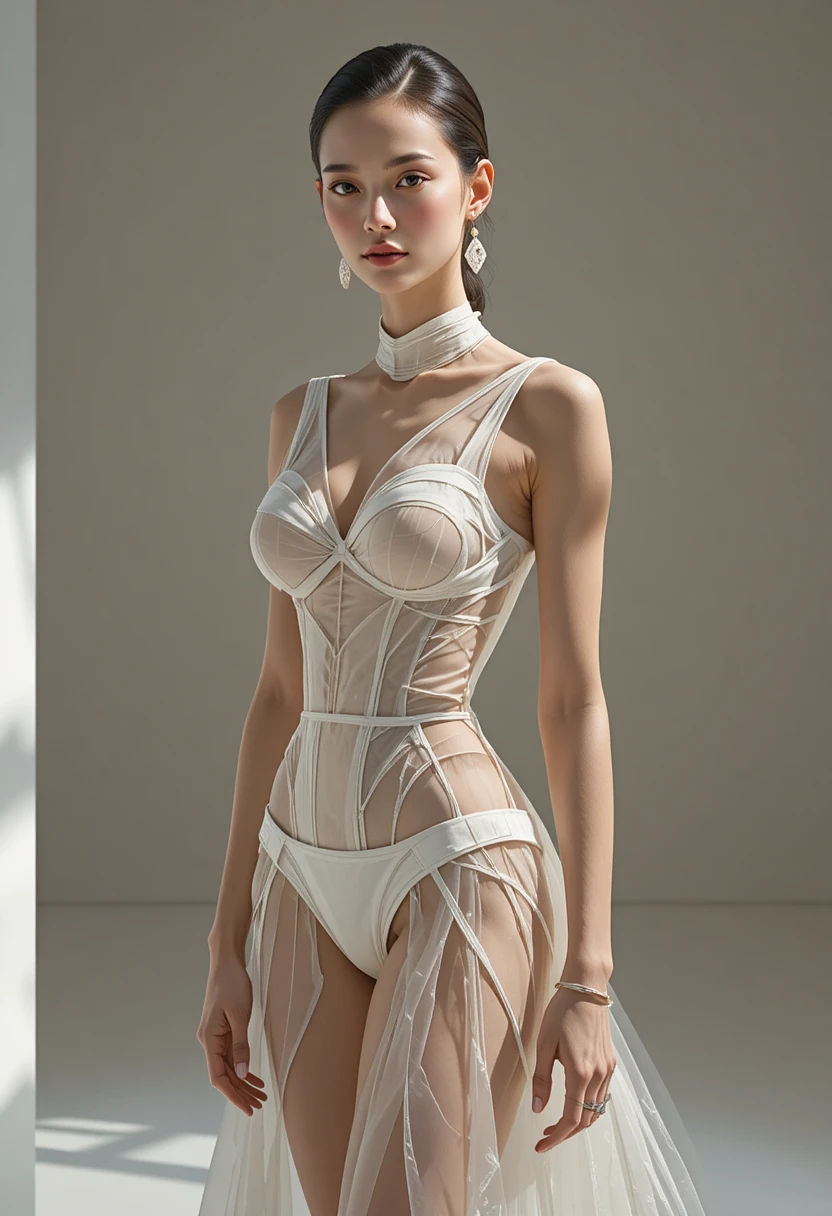Mujer de alta costura con vestido transparente – ilustración de estudio