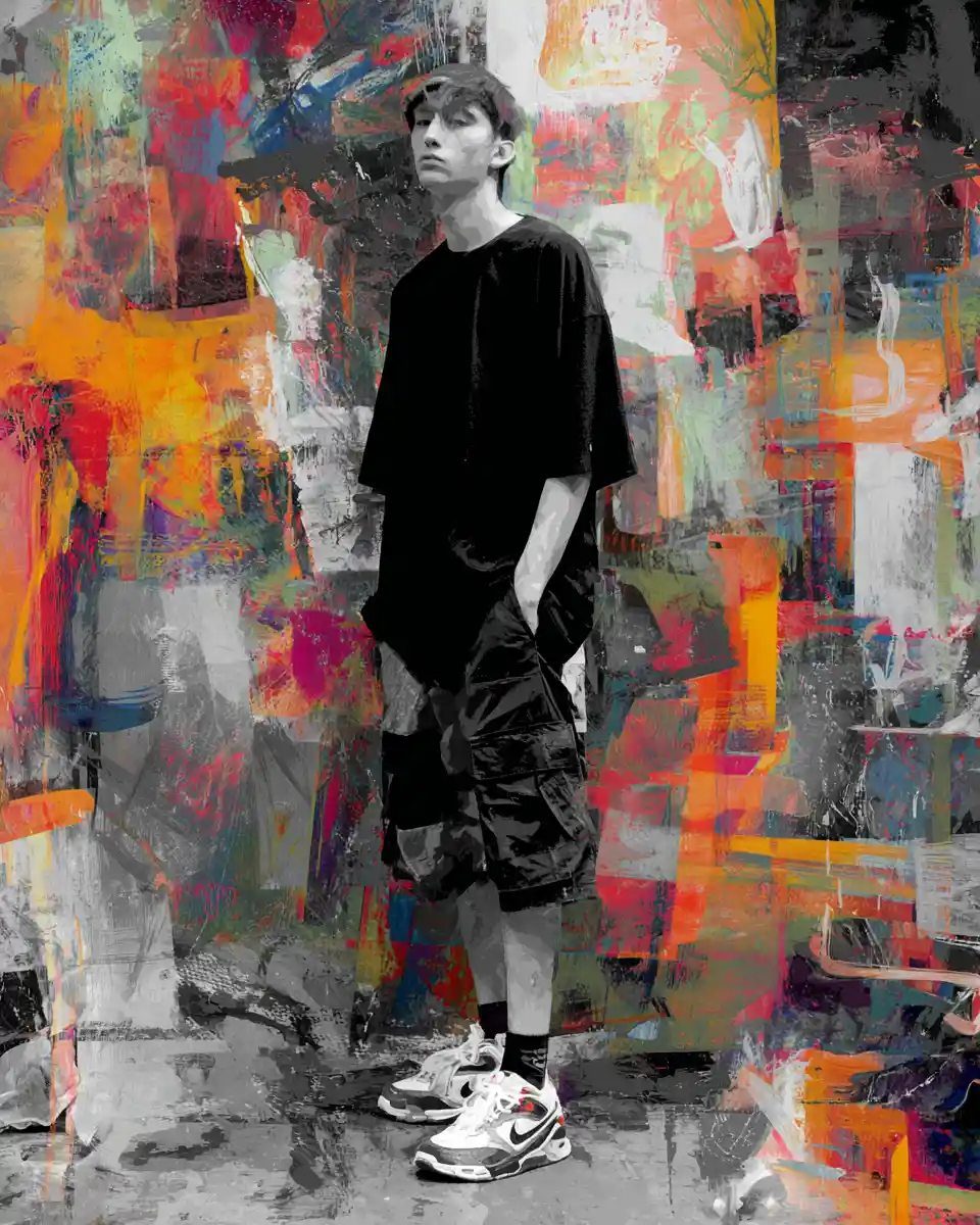Abstract streetwear t shirt graphic design on clean background