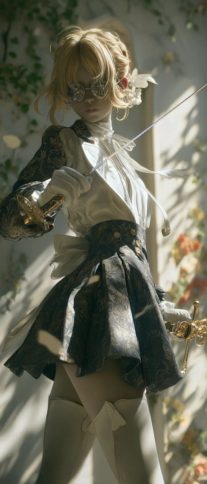 3D portrait of an elegant sword wielding woman