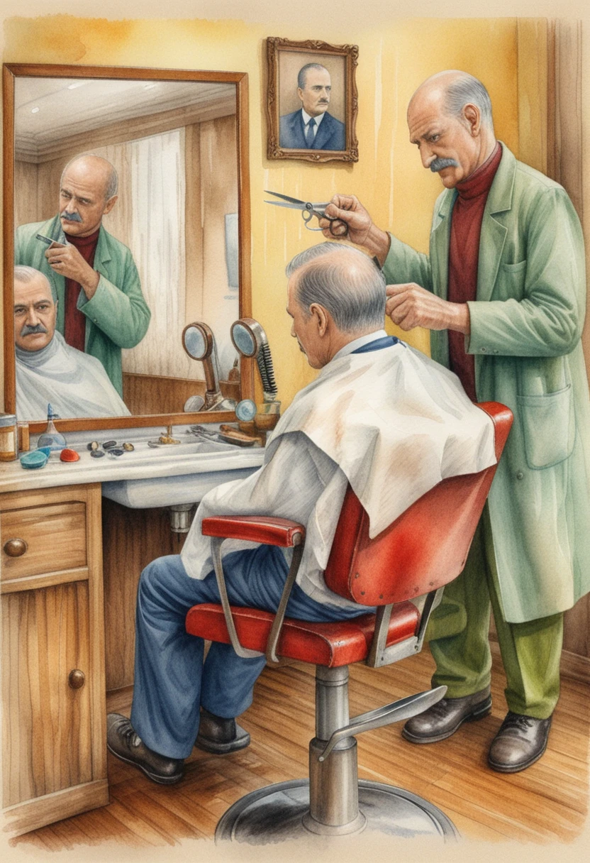 Barbiere che taglia i capelli a un uomo anziano in un barbiere vintage