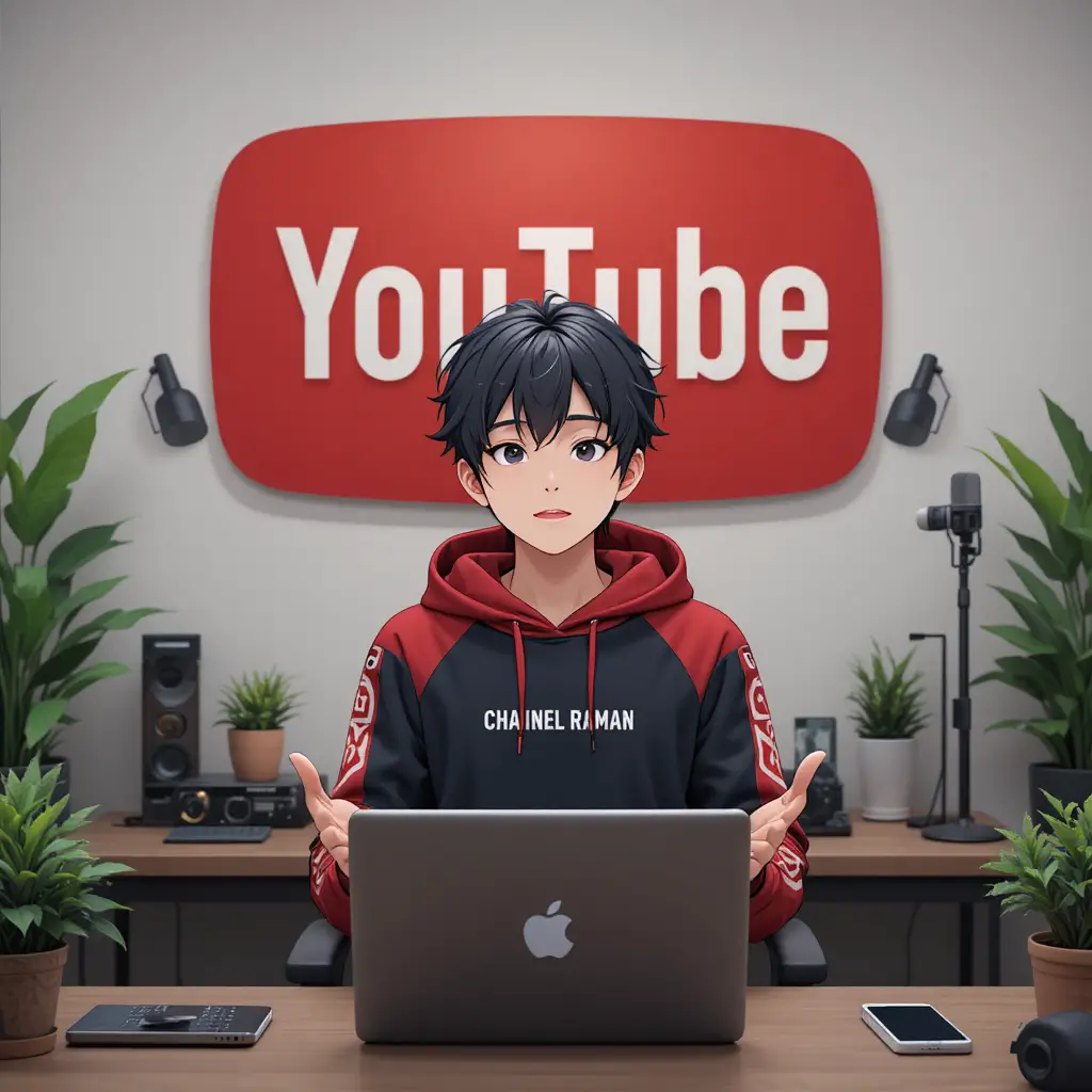 Anime-Junge streamt an einem Computer-Schreibtisch