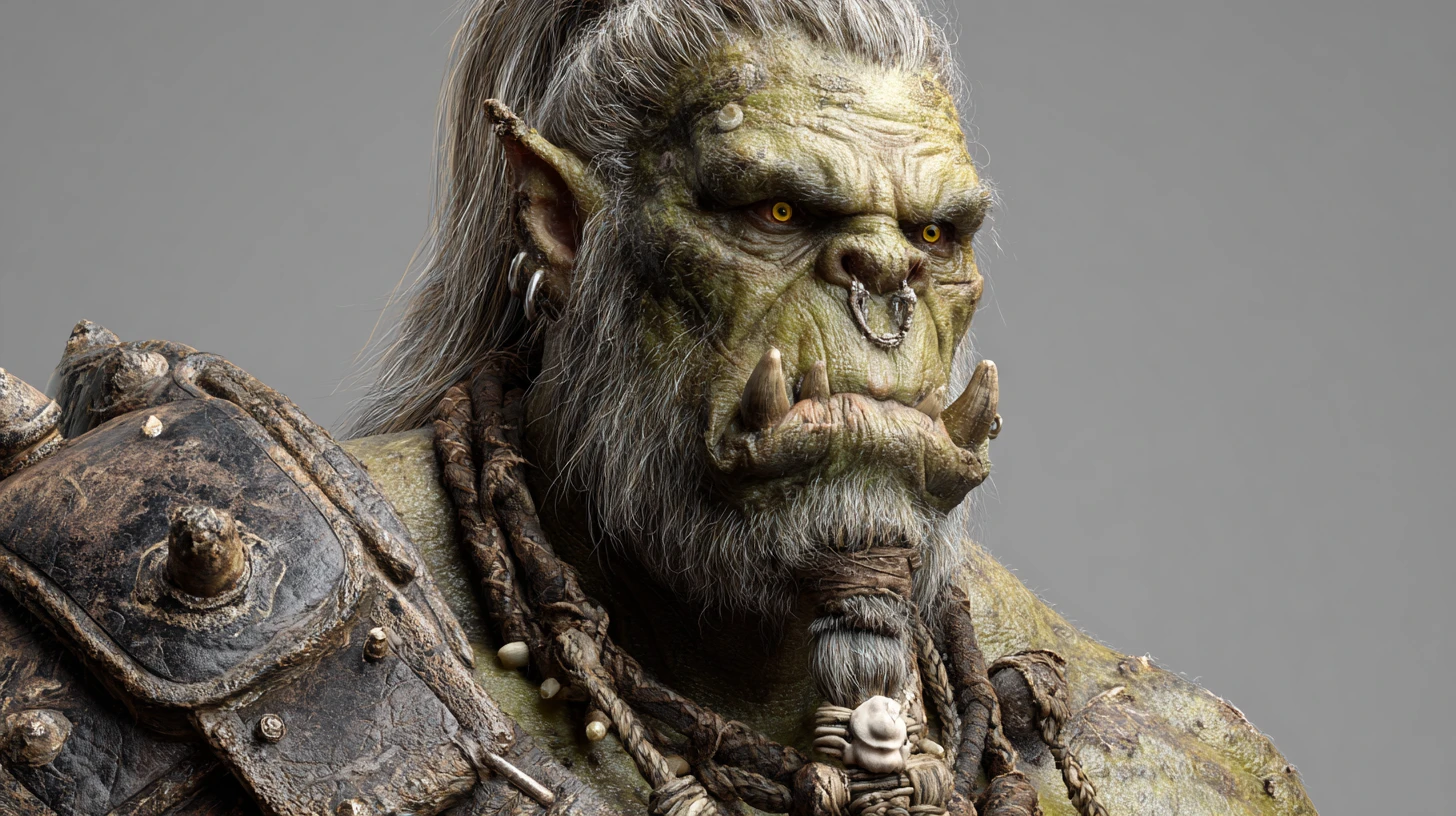 Guerrier orc zombie gigantesque avec défenses pourries et hache de guerre
