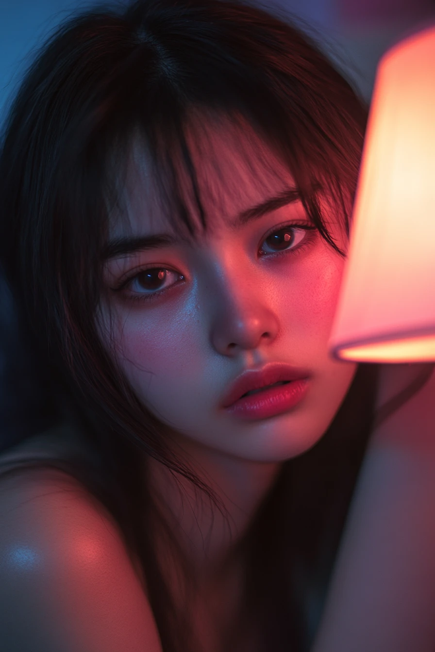 Retrato de garota de anime com iluminação de contorno cinematográfica rosa suave