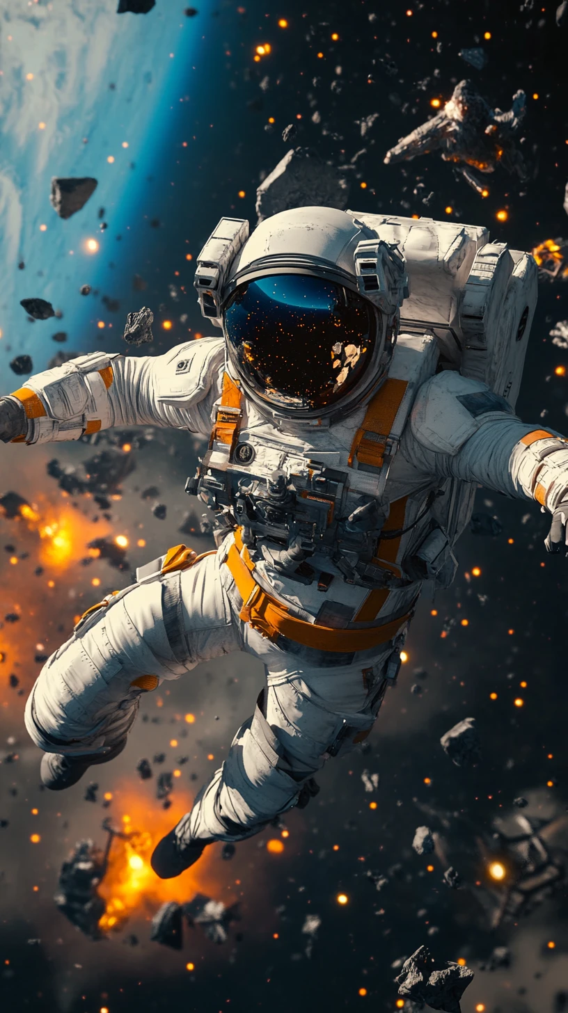 混沌の宇宙戦を駆ける未来的な宇宙飛行士