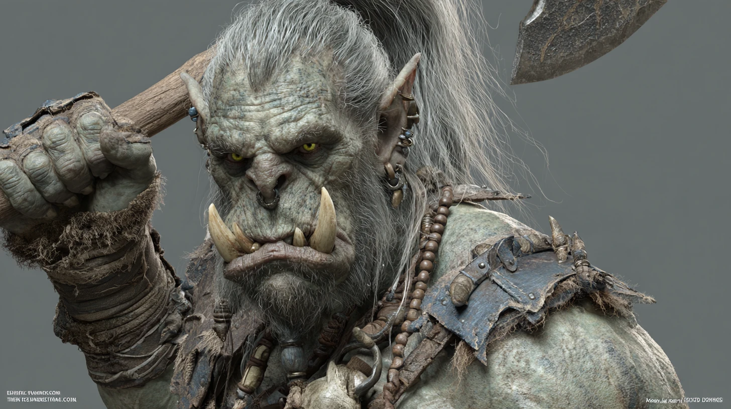 Guerreiro orc zumbi gigantesco em renderização 3D detalhada