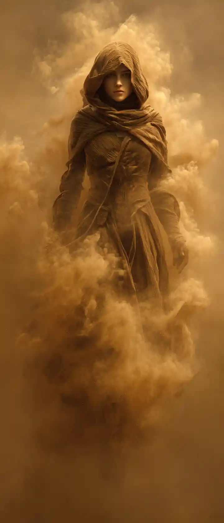 從沙漠沙塵暴幻影中現身的神祕女子