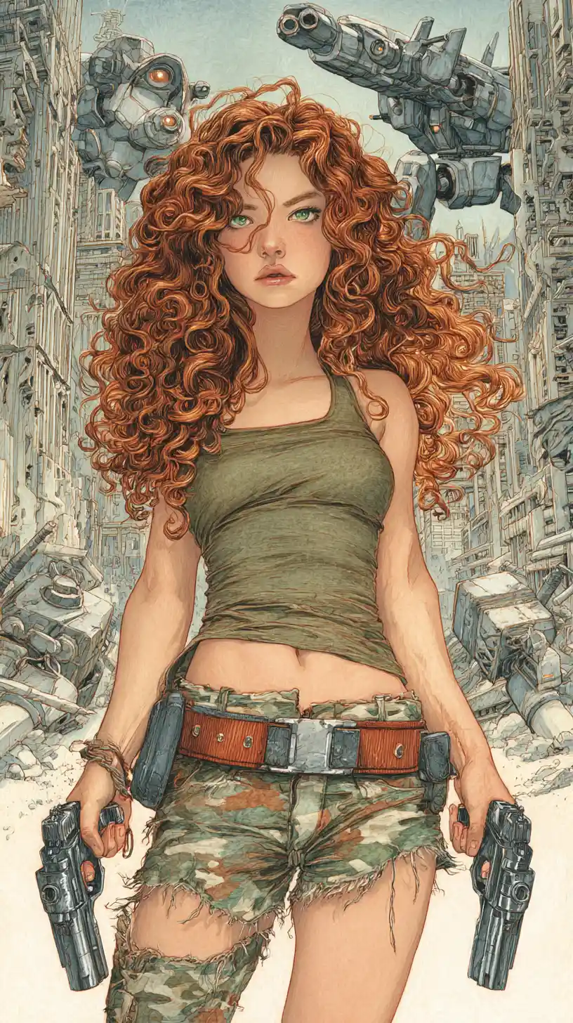 Battle hardened woman with pistols in ruined city